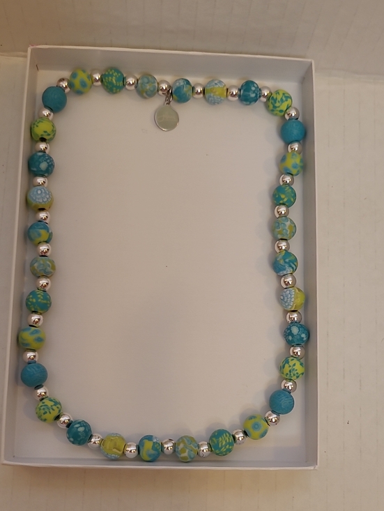 Jilzarah Jewelry - Turquoise & Lime Beaded Necklace with Silver Accents - Women Jewelry